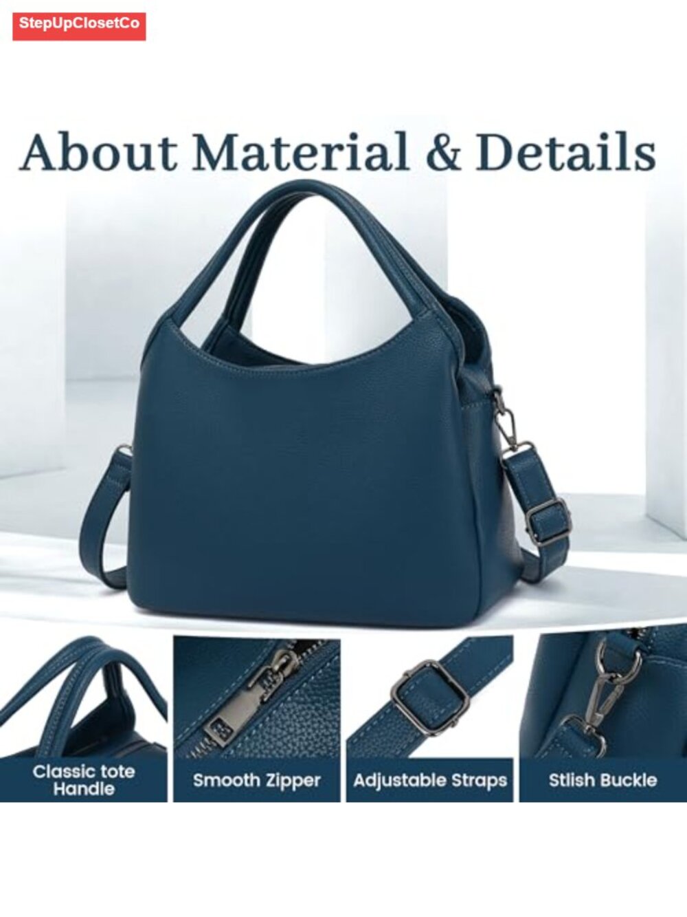Vegan Leather Tote Handbag with Satchel Strap, Hobo Shoulder Bag, Work Travel - Picture 3 of 6